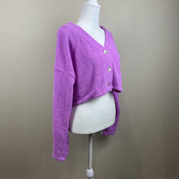 Wild Sable Cardigan Women’s‎ Medium Purple Button Front V-Neck Crop Top - Picture 1 of 14